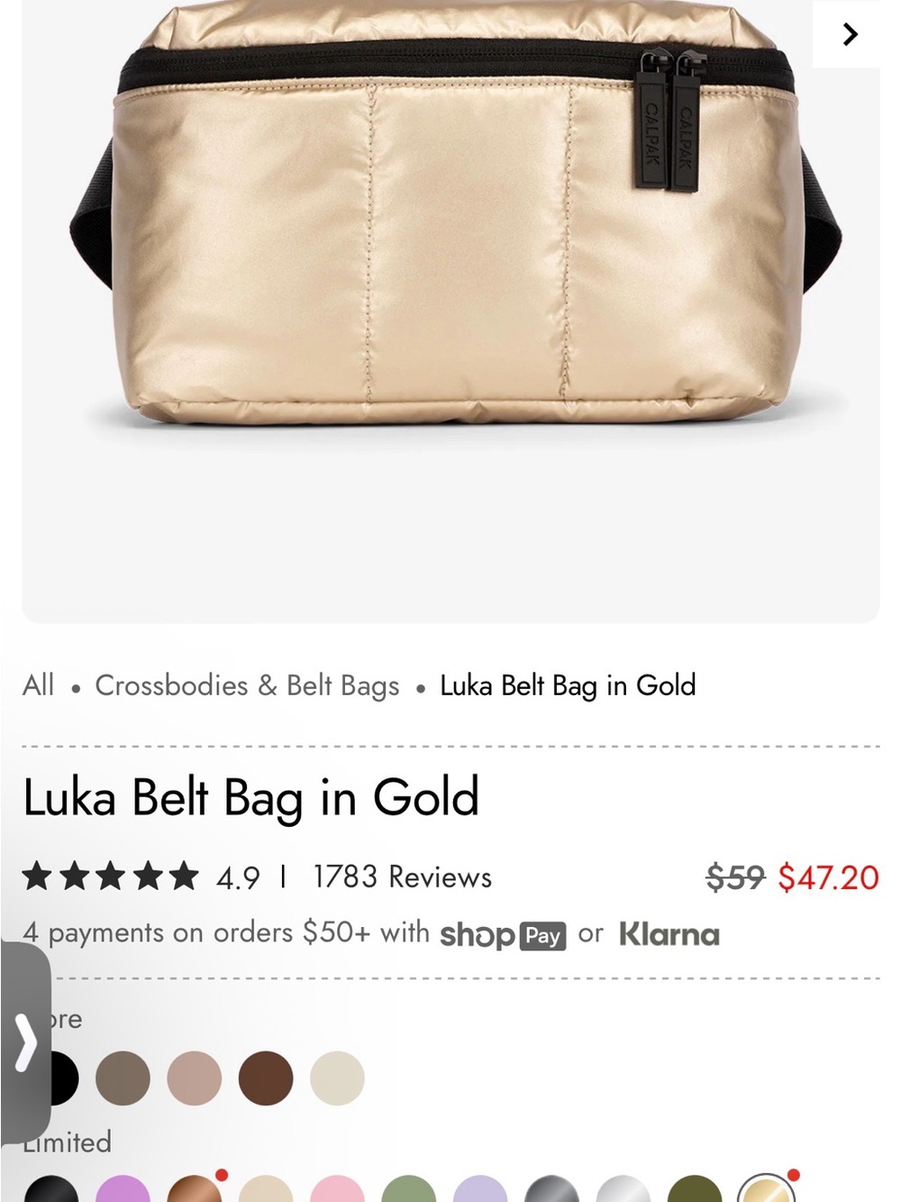 Calpak Luka Belt Bag in Gold with Black Strap